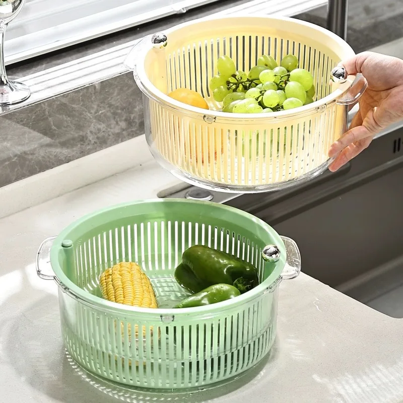 

Salad Spinner Dryer Vegetable Fruit Food Drain Basket Dehydrator Quick Washing Drying Manual Centrifuge Dust-Proof Kitchen Tool