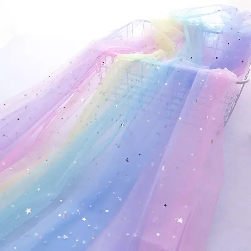 Tulle Fabric Rainbow Gradient By The Meter for Wedding Dress Skirts Diy Sewing Pearl Mesh Gauze Soft Yarn Transparent Breathable