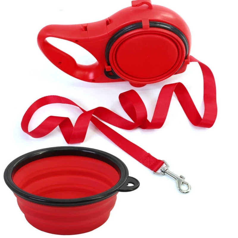 Pet Leash with Collapsible Dog Bowl and Water Bottle Outdoor Walking Supplies Multifunctional Leash Y5GB