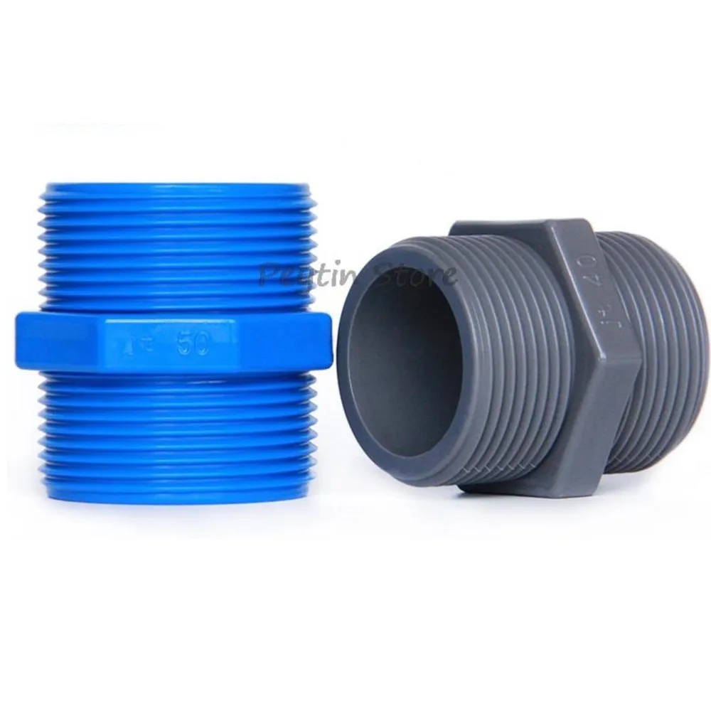 1Pc Outside Diameter 20/25/32/40/50/63mm Blue Grey PVC Double External Screw Straight Joint Pipe Fittings