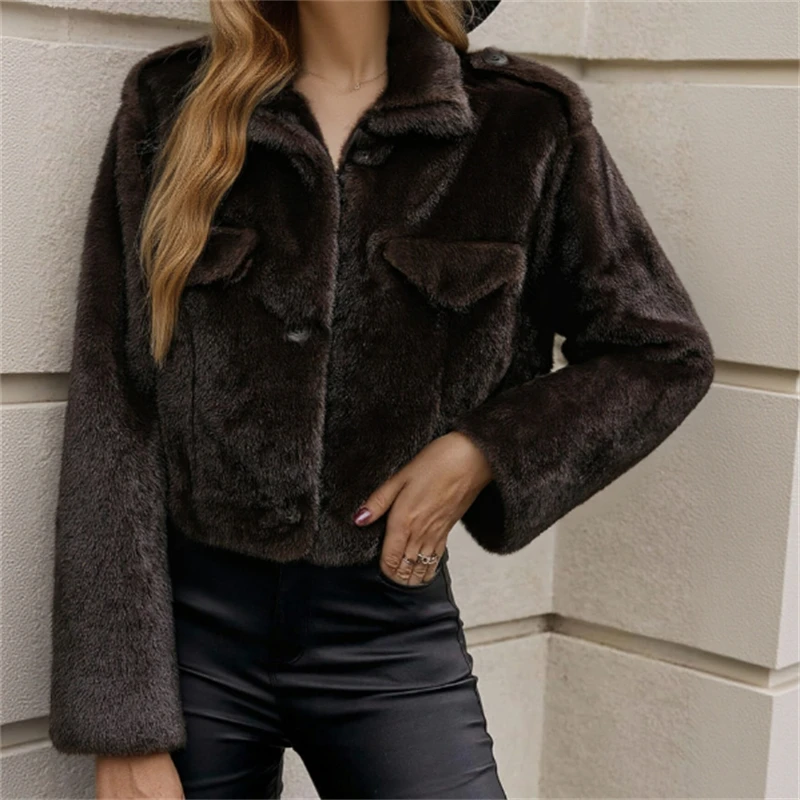 معطف سترة قصير أنيق غير رسمي للنساء من الفرو الصناعي من High-Street - مجموعة جديدة لخريف وشتاء 2025 #1