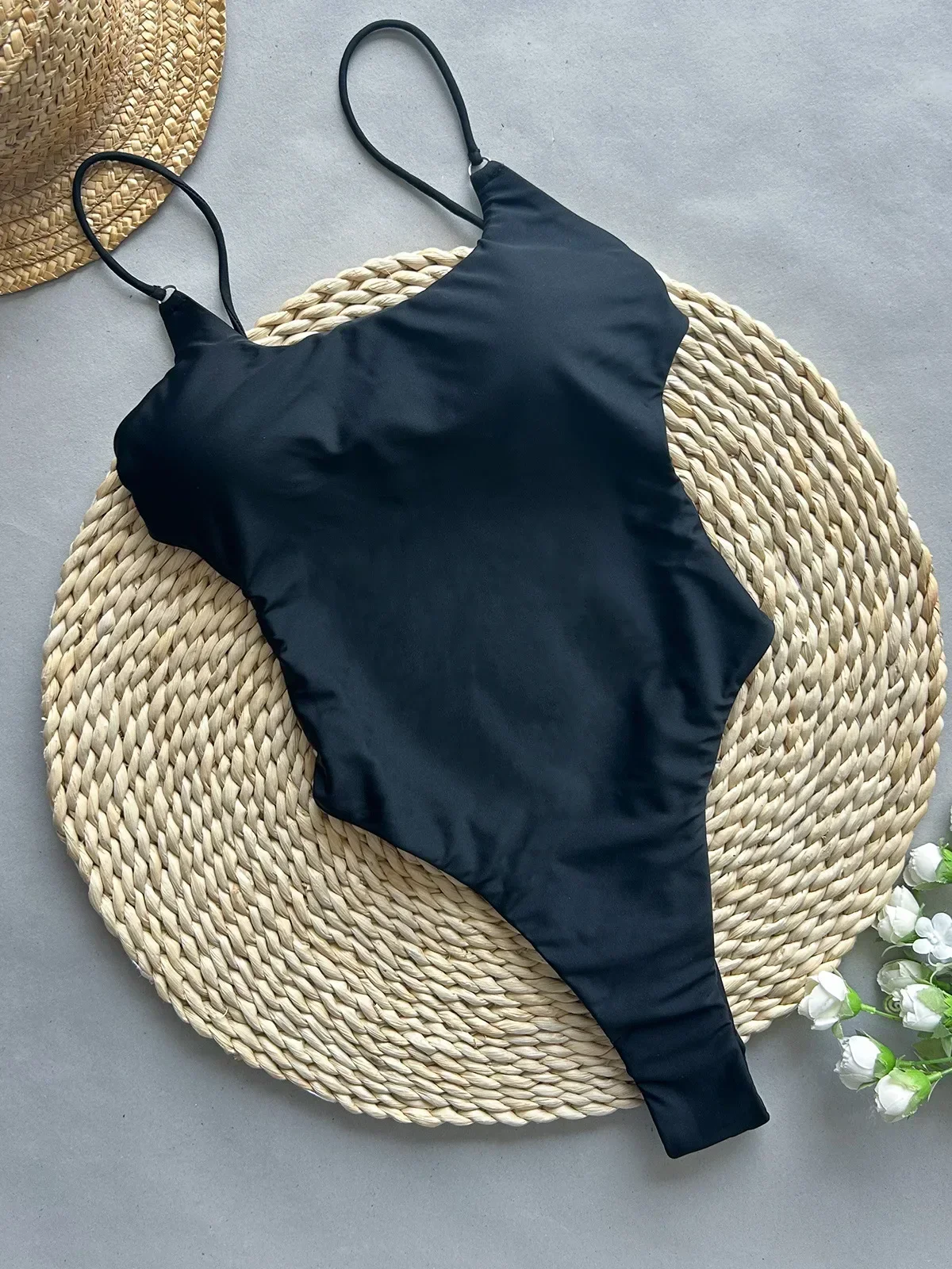 

Sexy Black One Piece Swimsuit for Women 2024 Hollow Out Backless Bandage High Waist Monokini Bikini Beach Bathing Suit Swimwear