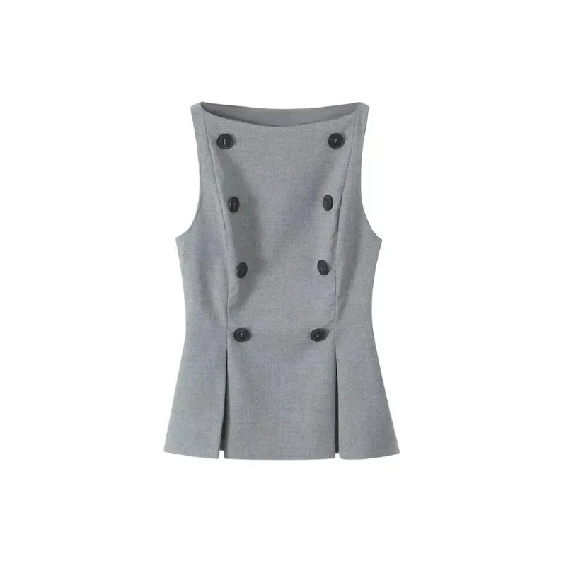 Tank Tops Sleeveless for Women, Front Buttons, Darted Hem, Boat Neck, Female Camis, Chic Fashion