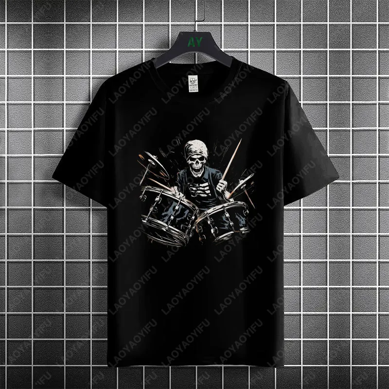 Funny Cute Sloth Playing Drums Animal Drummer Graphic T-shirt 100% Cotton Short Sleeve Round Neck Humor Style Casual Tshirt