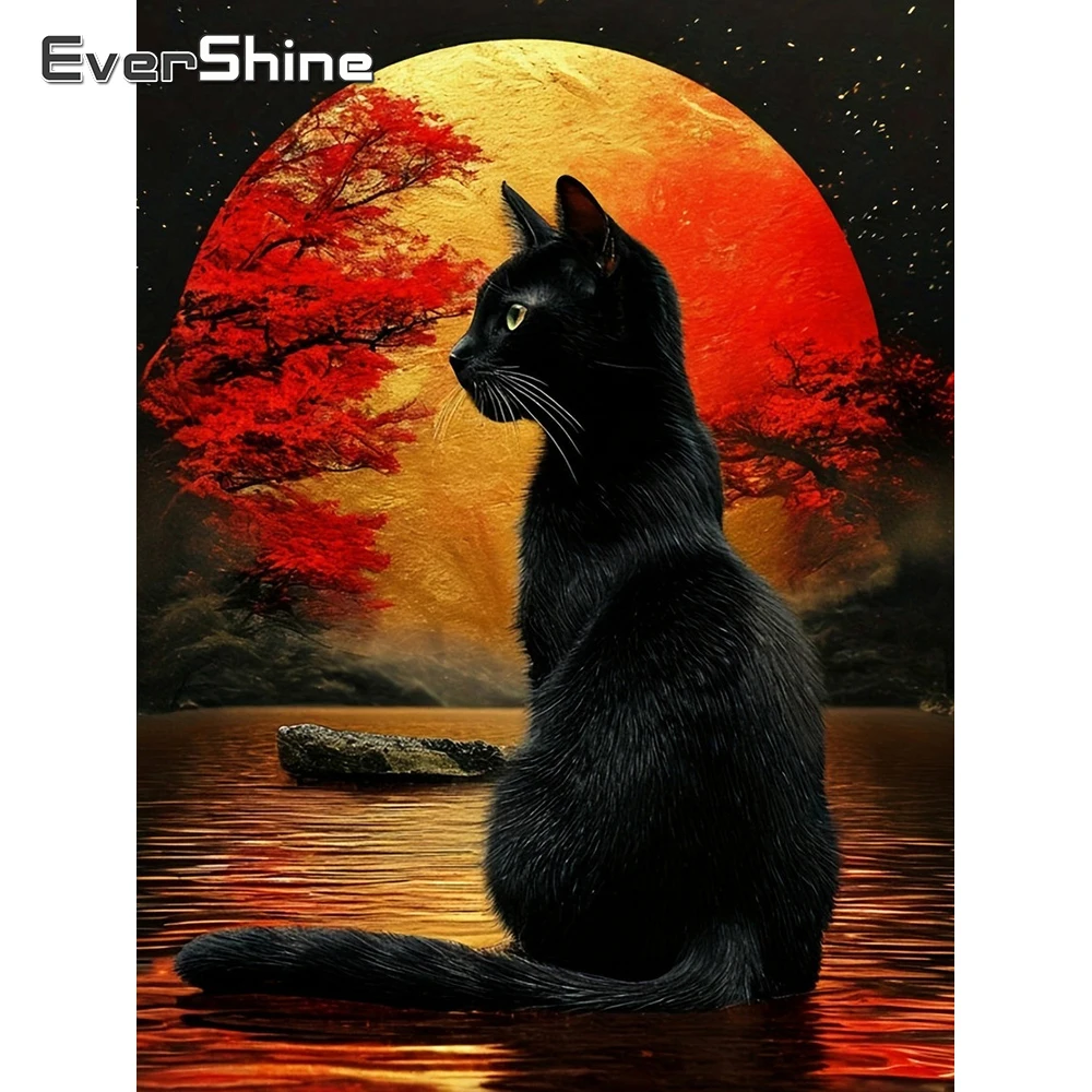 Evershine Diamant Mosaik Katze Strass Bild Stickerei Tier Neue Ankunft Handwerk Malerei Nacht Mond Wand Kunst