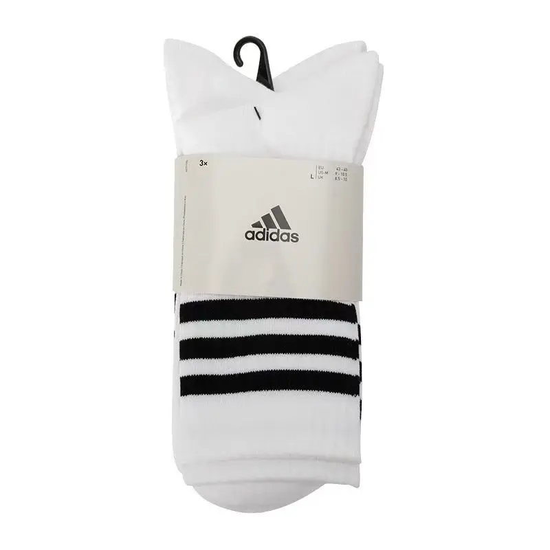 3S C Spw Crw 3P Adidas Logo Striped Print Mid-Calf Socks Unisex 3-Pair Pack Knitted Sports White Ht3458
