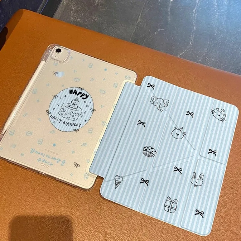 

Protective Case for IPad 10.2 Case 7/8/9th Generation Ipad Mini 6th Generation 2021 Pro 11 2nd 3rd 4th Striped Bow Little Animal