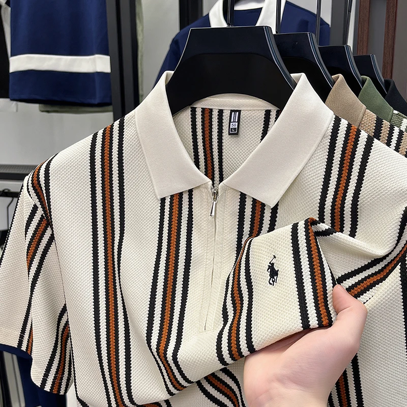 Camiseta Polo Casual a Rayas con Cierre y Solapa para Hombre, Nueva Colección Verano 2026