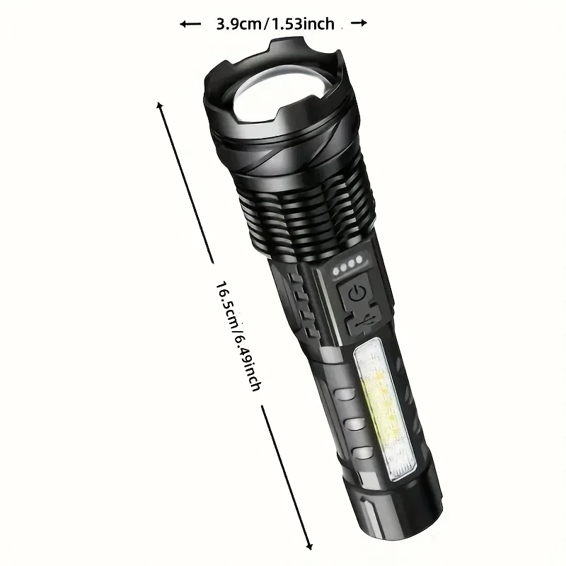강력한 LED 손전등 배터리 표시등 USB 충전식 라이트 텔레스코픽 줌 토치 램프 야외 캠핑 낚시 랜턴 썸네일 6