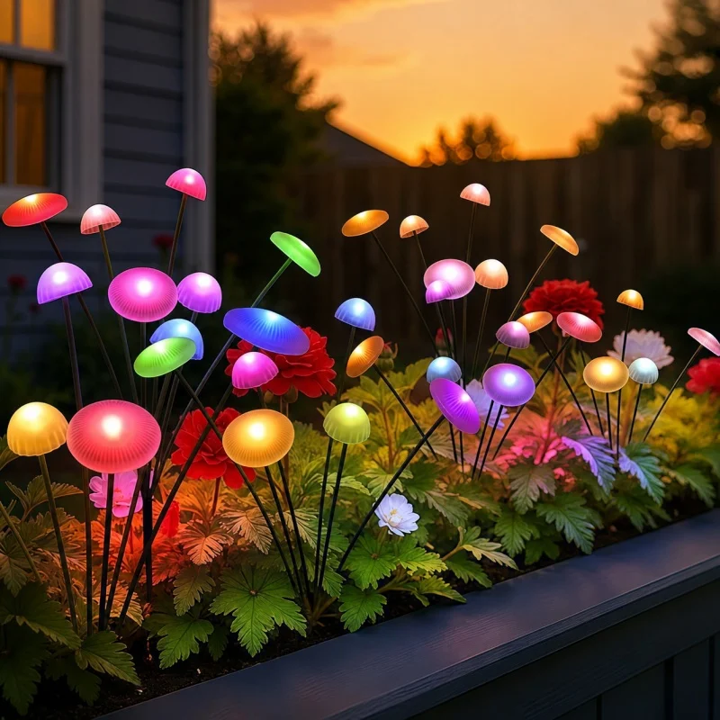 Solar Jellyfish Mushroom Stake Lights IP65 Waterproof Garden Yard Decor 6-10LED 2 Modes Steady Flashing Warm Multicolor