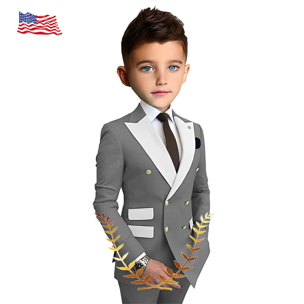 Orange Suit for Boys Wedding Double Breasted Jacket Pants Tuxedo 2 Piece Set Peak Lapel Blazer Formal Kids Outfit 2-16 Years Old