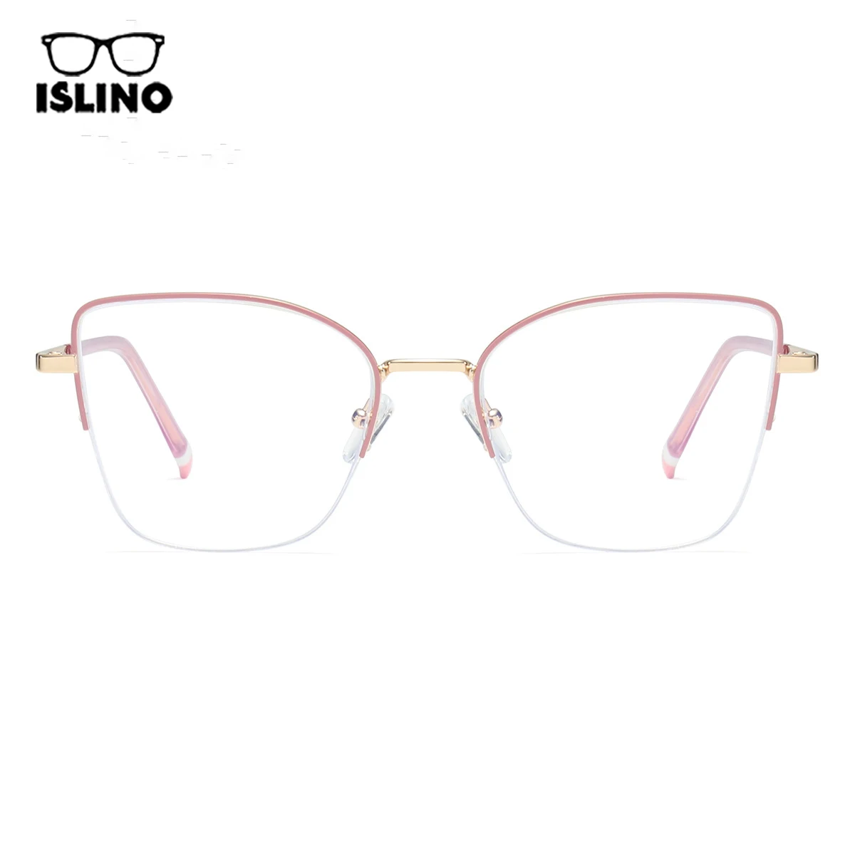 ISLINO Reading Glasses Fashionable Half-Frame Alloy Anti-Blue Light Ultra-Light Women's Slimming Prescription Myopia Glasses