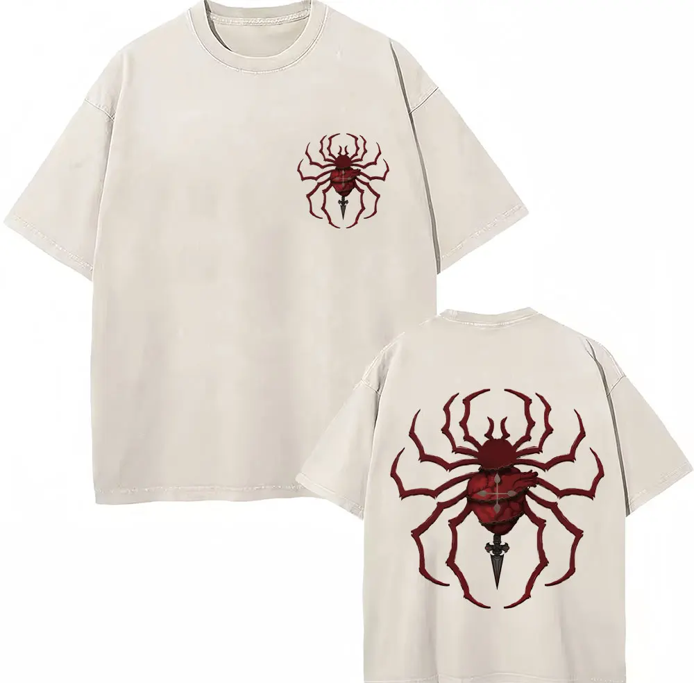 Vintage Washed Anime Hunter X Hunter Tshirt Phantom Troupe Spider Classic Logo T Shirts Cotton Casual Loose Y2k Tees Streetwear
