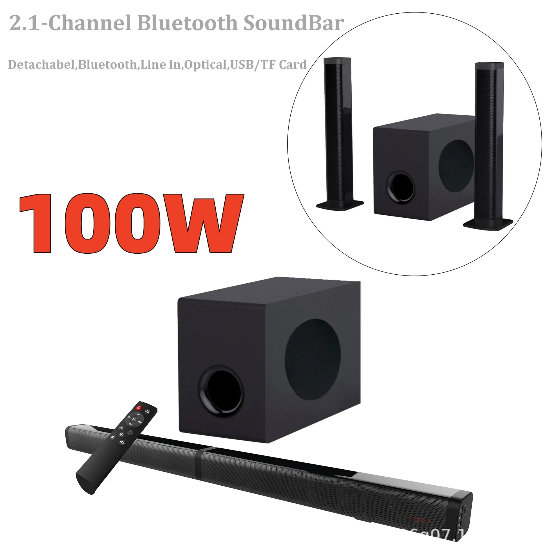 100W Home Theater Echo Wall Subwoofer Speaker Multifunctional Soundbar Sound Blaster Echo Wall Bluetooth Speaker AUX, SW OUT