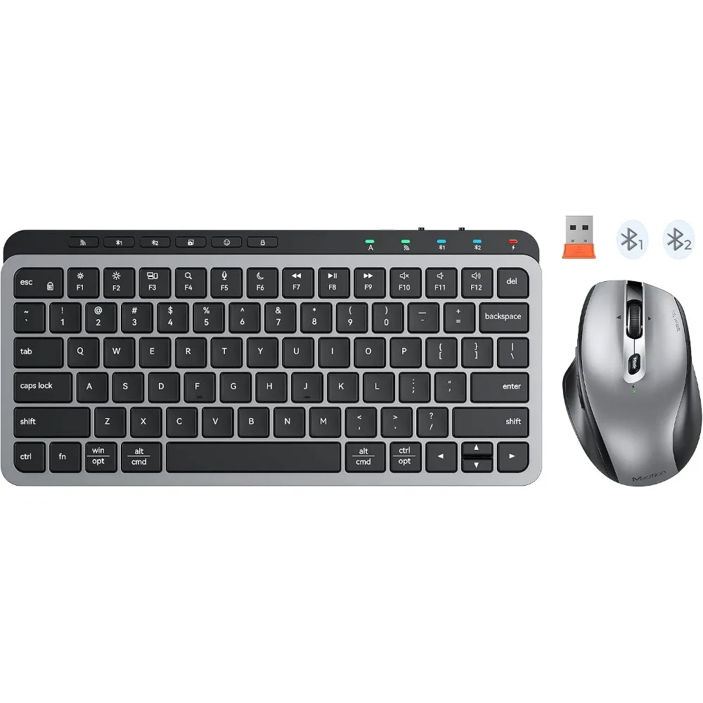 Slim Rechargeable Wireless Keyboard & Mouse - 3-Device Support, Compact, PC/Laptop/Tablet/iPad, Windows/Mac/iOS Compatible