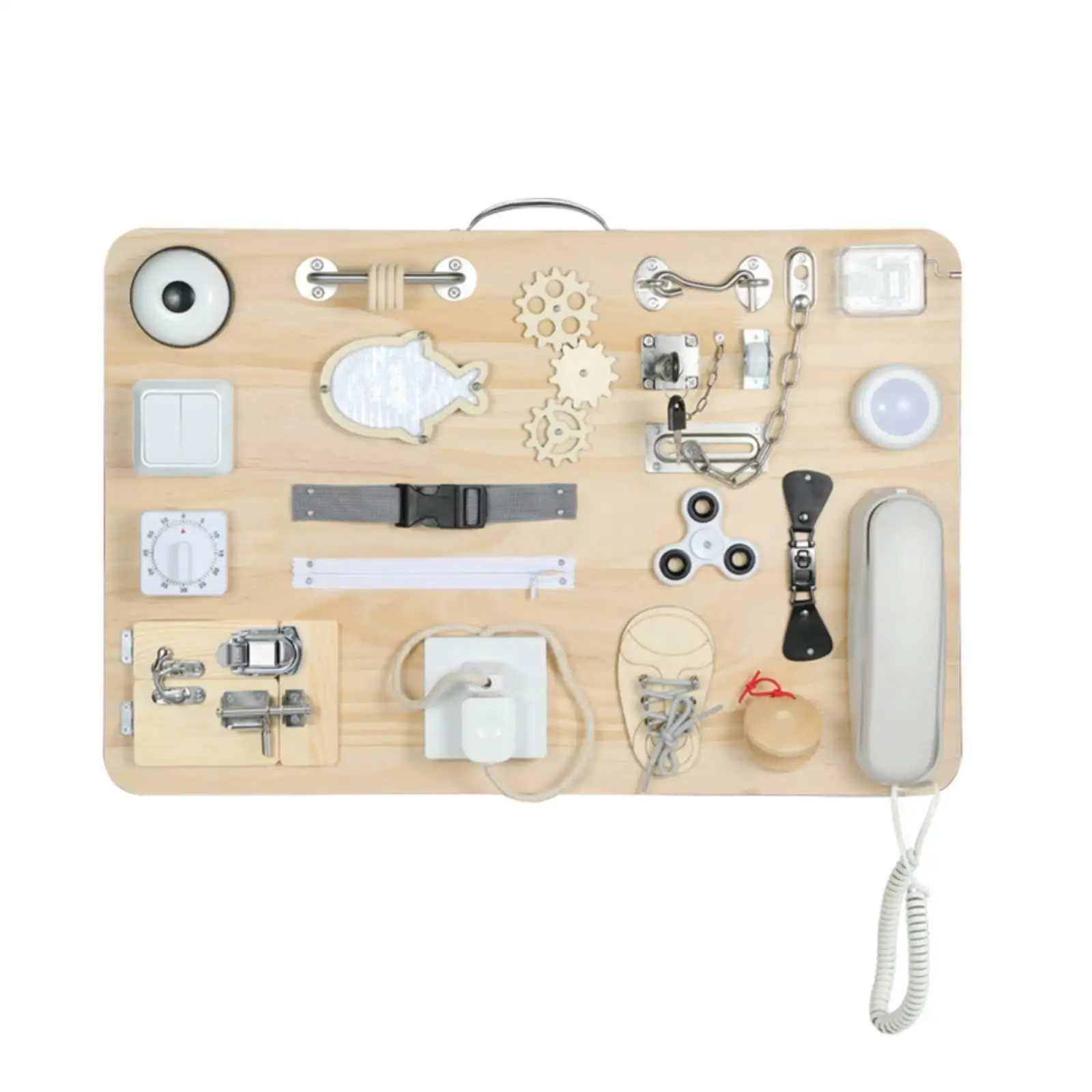 Wooden Developmental Busy Board | Fine-Motor exercise Busy Board with Handle, for Quiet Time