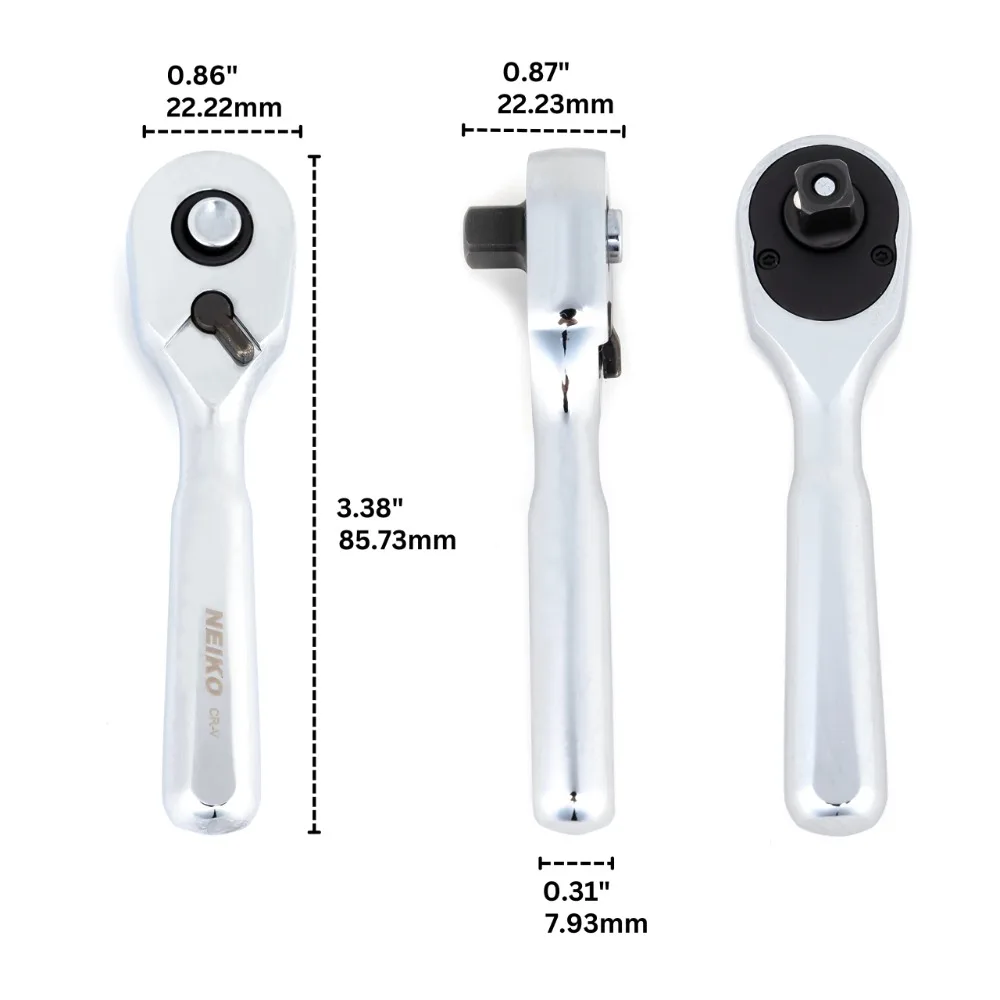 1/4 Inch Mini Drive Stubby Ratchet Quick Release Square Head Spanner Two-way Ratchet Socket Wrench 72-Tooth