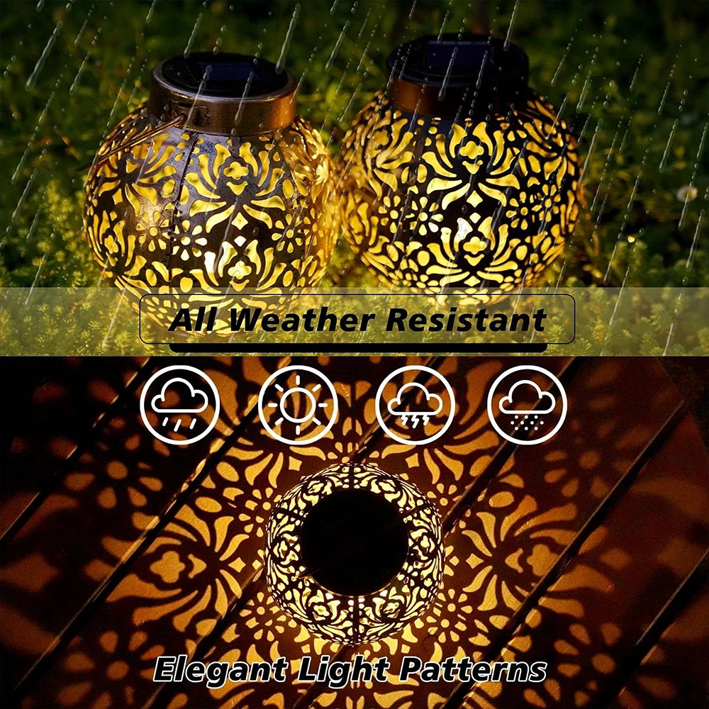 LED Solar Lantern Light Hollow Wrought Iron Projection Light Hanging Lamps Outdoor Waterproof Yard Garden Art Decoration image 4