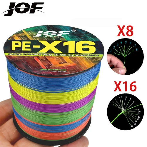 JOF X8 X16 hebras PE trenzadas líneas de pesca 0,16mm-0,8mm 18-200LB 300M 500M cables multifilamento línea de peces de Mar Océano roca Fshing