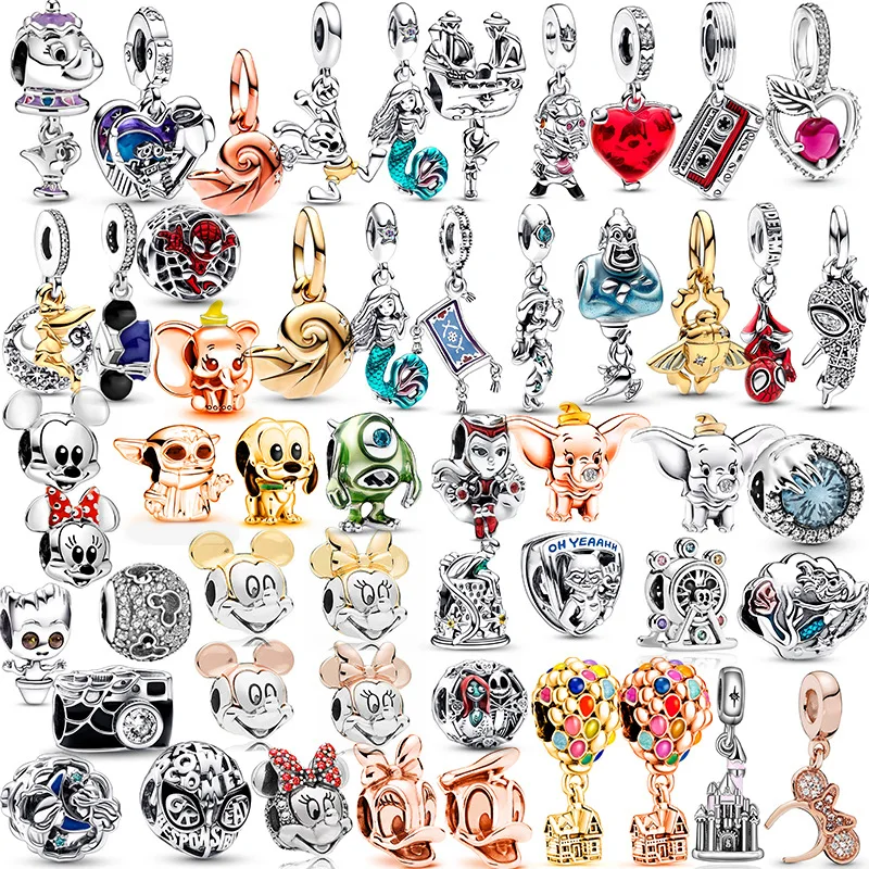 925 Silver DIY Beads Jewelry Charms Bracelet Mickey Minnie Princess Pumpkin Stitch Robots Marvel Twinkle Pandora Cute Disney