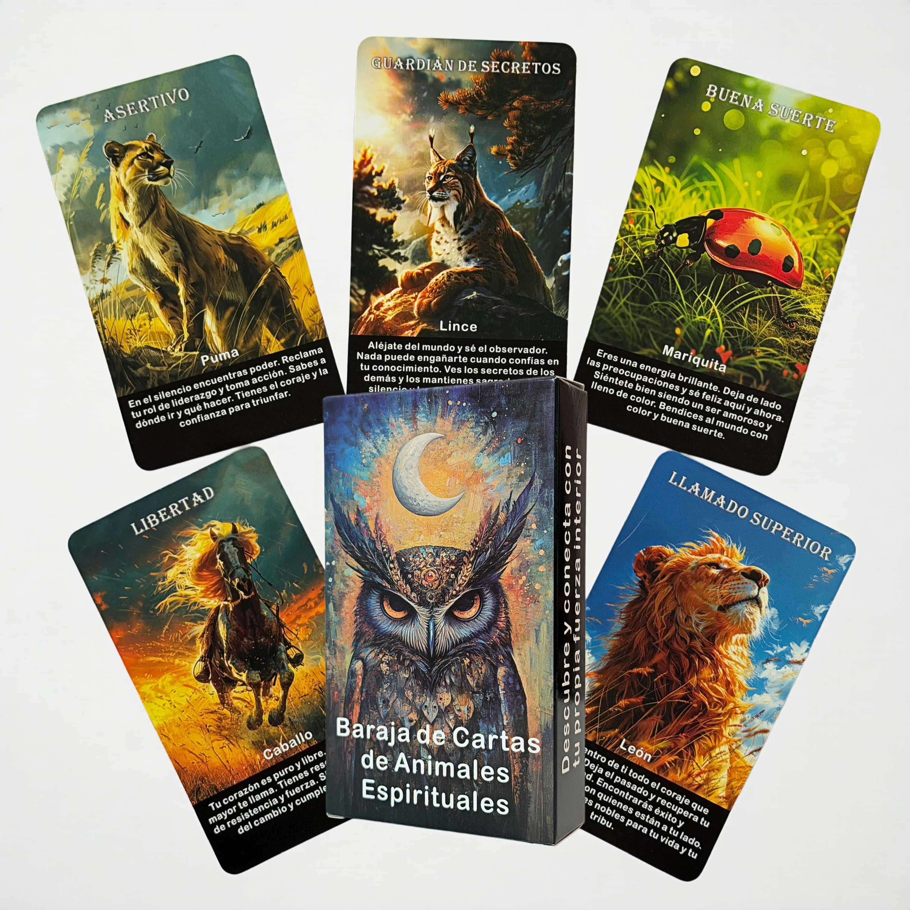 

Spanish Language Spiritual Animal Oracle Card Set, 52 Tarot Cards with Keywords, Divination Tool for Inner Exploration