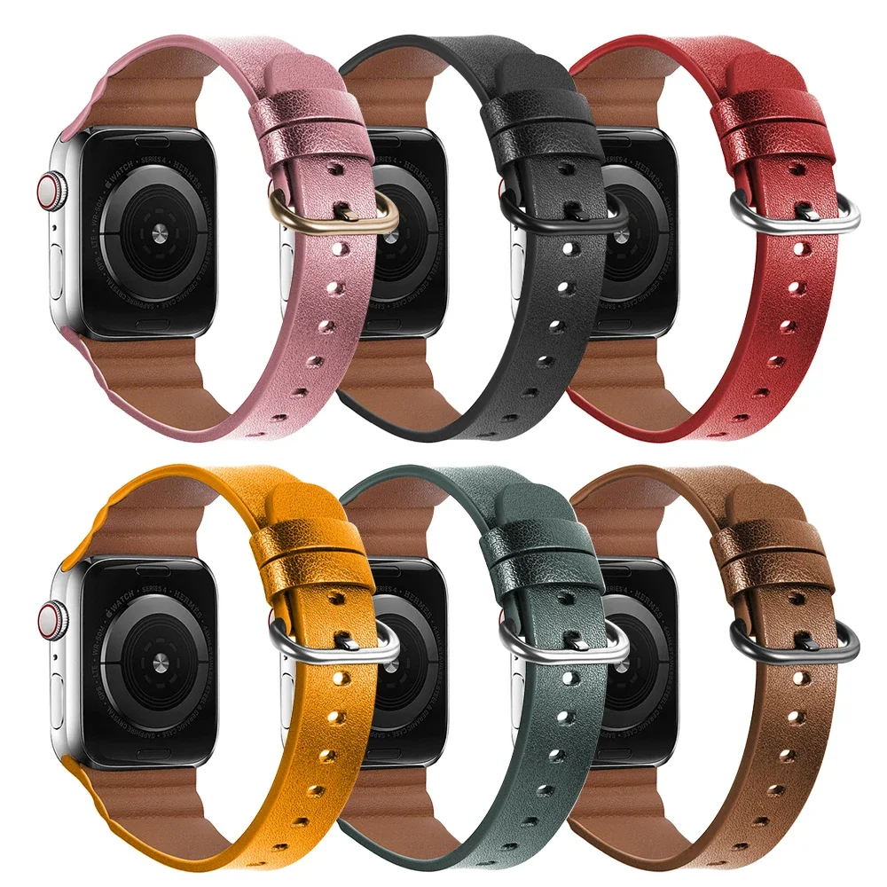 Leather Strap for Apple Watch 10 9 8 7 6 5 4 SE Band 44mm 42mm 46mm 40mm 45mm 41mm Premium Replacement Bracelet Wristband Correa