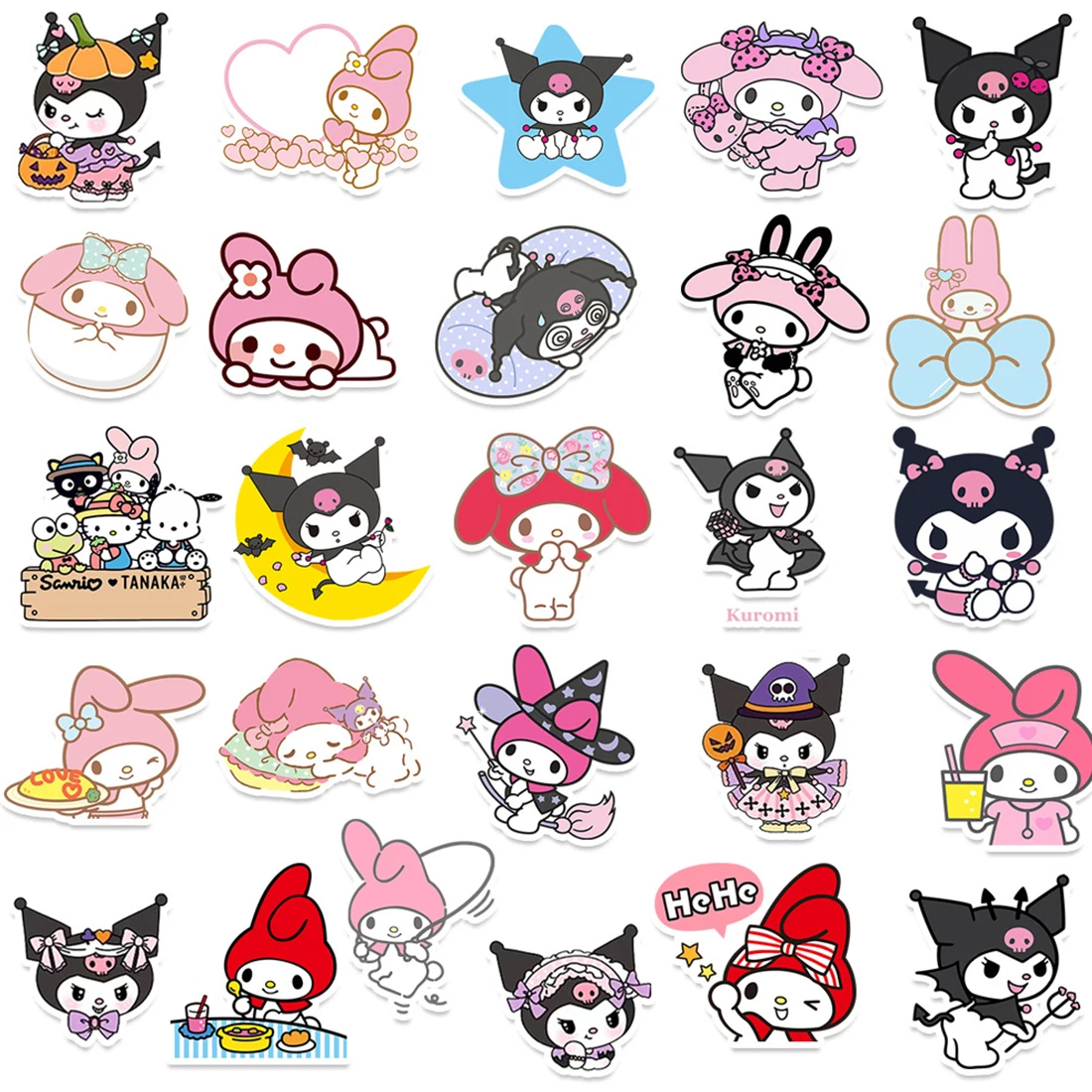 10/30/50PCS Sanrio Cute Melody Kuromi Sticker Cartoon Kawaii Graffiti Waterproof Decal Kids Toy DIY Laptop Luggage Sticker