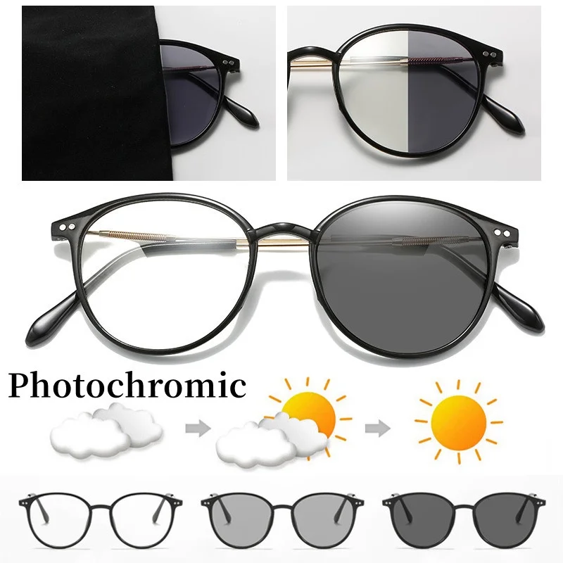 Photochrome Anti-Strahlungs-Brille für Damen, Übergangsbrille mit Metallrahmen, UV400-Brille, austauschbare Linse – Detail 2