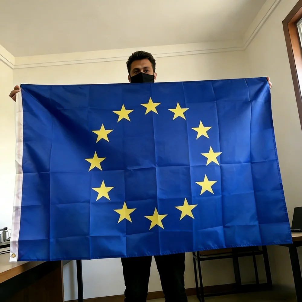 EU Flag 150x90cm 3x5 FT European Union Flag Blue with Circle of Gold Stars Polyester Double Stitched Outdoor Indoor Decoration