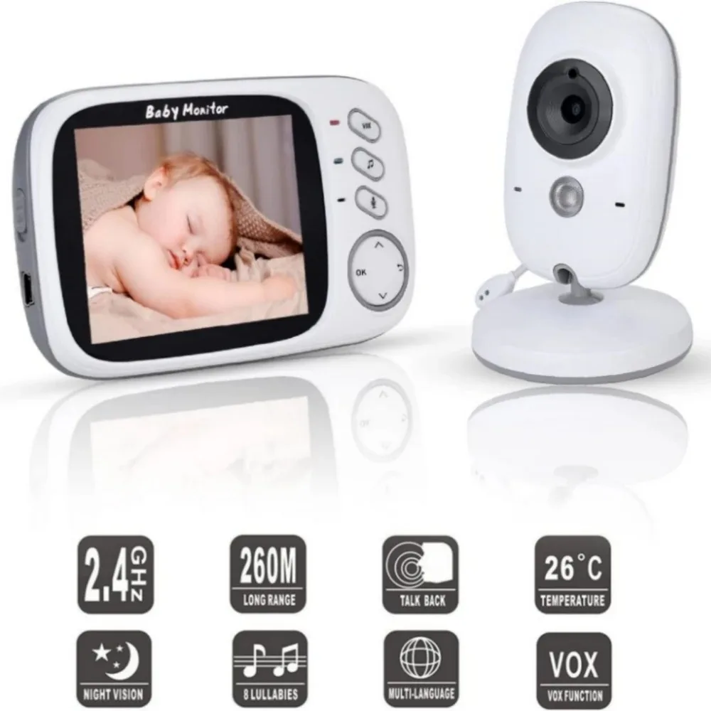 Video Baby Monitor 2.4G Two-way Audio Surveillance Camera With Temperature Display Screen Two Way Audio Indoor Camera