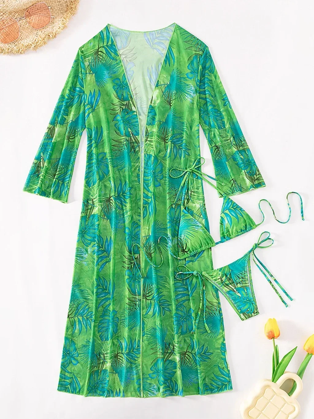 3 szt. Trójkątne bikini 2024 strój kąpielowy kobiety i stroje kąpielowe Kimono kobiece seksowne kąpiących się pływanie strój kąpielowy kostiumy kąpielowe