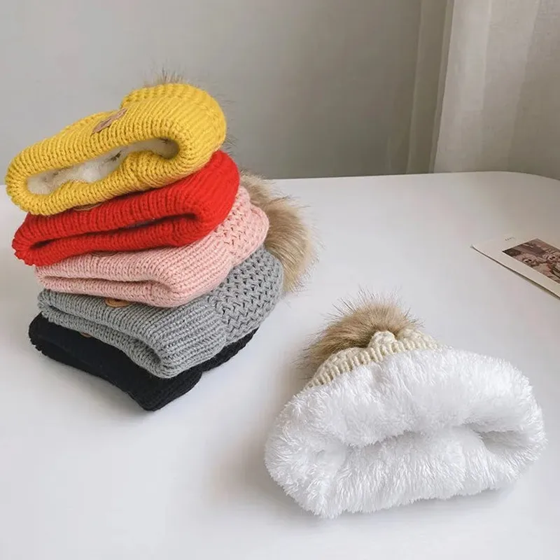 Topi Pompom bola bayi, tutup kepala hangat + syal Set untuk musim gugur dan dingin