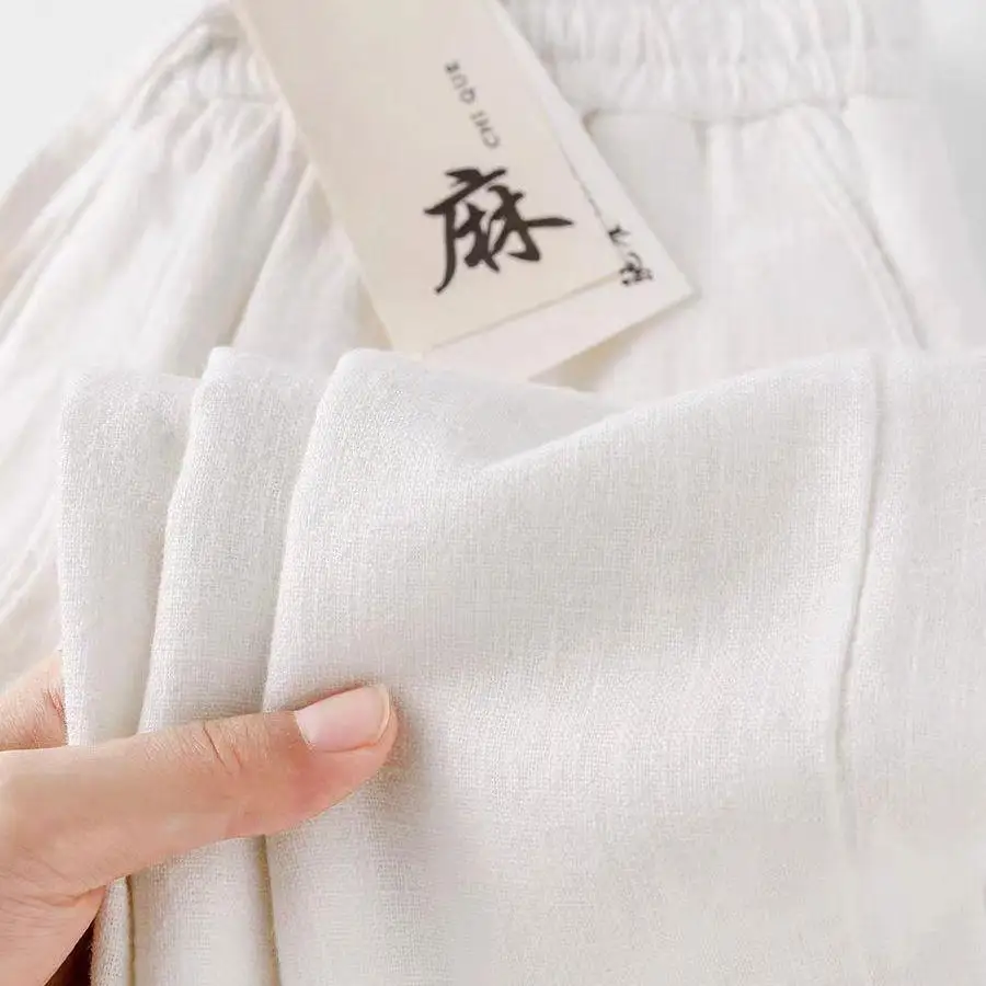 순수 린넨 통기성 신축성 있는 새로운 스타일의 9피스 바지 면-린넨 여름 얇은 단색 심플 캐주얼 남성 바지