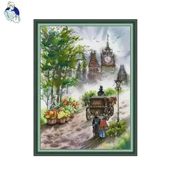 Joy Sunday  Countryside's Early Morning Printed Cross Stitch Kits Aida Fabric 16CT 14CT DIY Folk Craft Kits Hand Embroidery Set