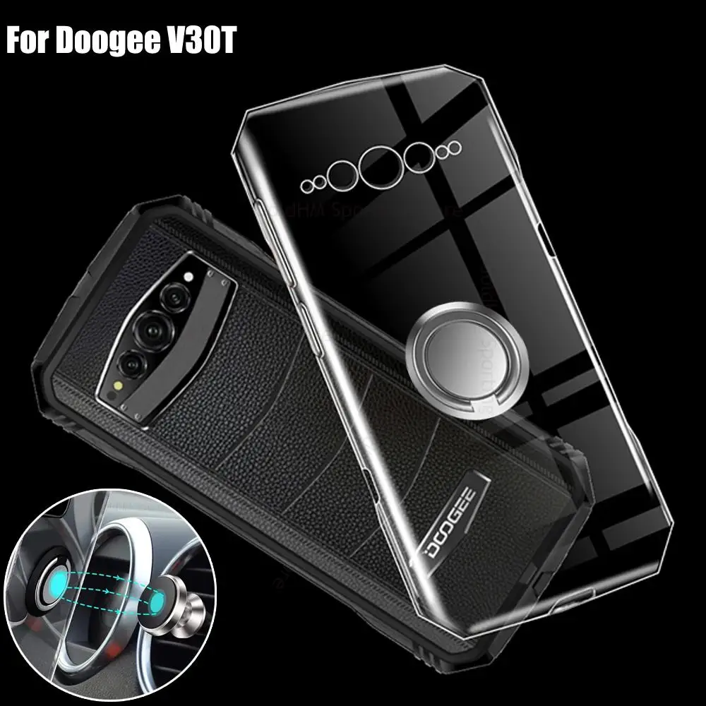 Funda For Doogee V30T V20 Soft Transparent Phone Case Capa For Doogee S100 S99 S96 GT Magnetic Ring Holder Clear Kickstand Cover