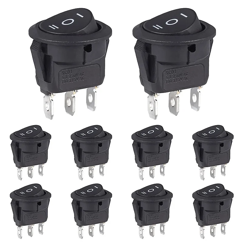 

Round Rocker Switch 3-Pin 6A 250V 10A 125V On/Off/On Switch 3Terminals 3Position Built-in Switch Self-Locking Black Square Round