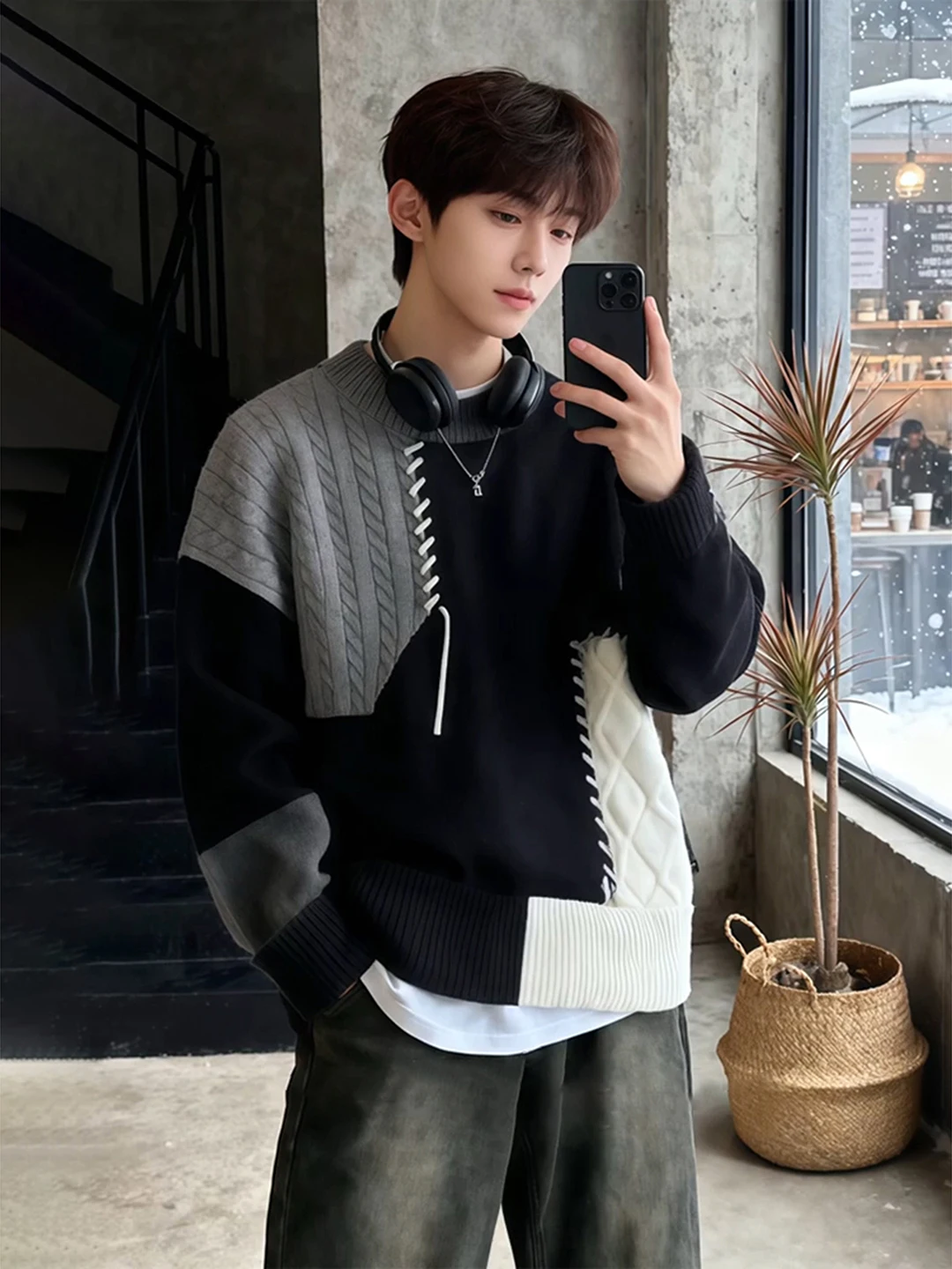 

Мужской трикотажный свитер American Color Blo с начесом, осенне-зимняя верхняя одежда, базовый слой, удобный, мягкий, теплый