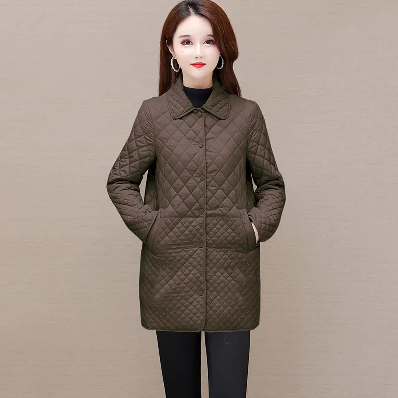 New Autumn Winter Women Diamond Grid Quilted Coats Fashion Oversized Female Korean Casual Thicken Warm Long Down Cotton Jackets