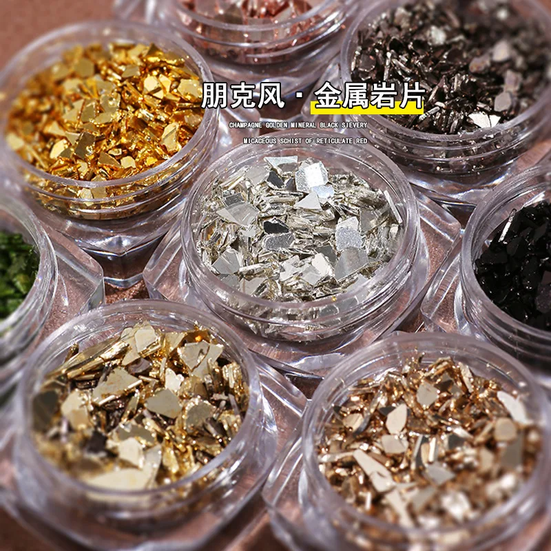 

1Box Metal Nail Art Rock Slices Punk Rhinestones For Nails 8 Colors Irregular Gem Paillette Pieces For DIY Nail 3D Crafts