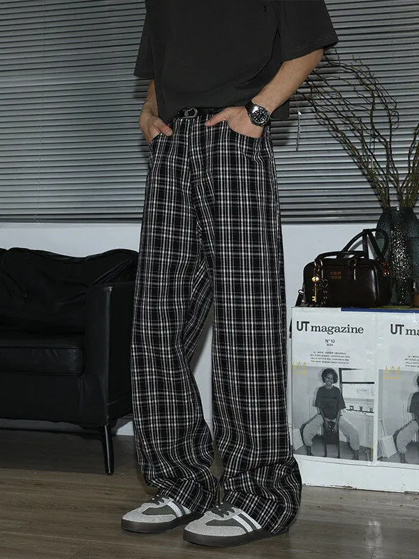 

Американские ретро-джинсы в клетку, свободные мужские повседневные брюки с высокой талией, длинные брюки из смесового хлопка, летние модные джинсы прямого кроя