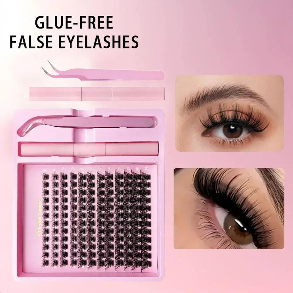 DIY Eyelash Extension Kit With Tweezers Glue 8-16mm Look Eyelash Set Tray Cluster Mixed 144 Single Lashes PCS False Natural S3A7
