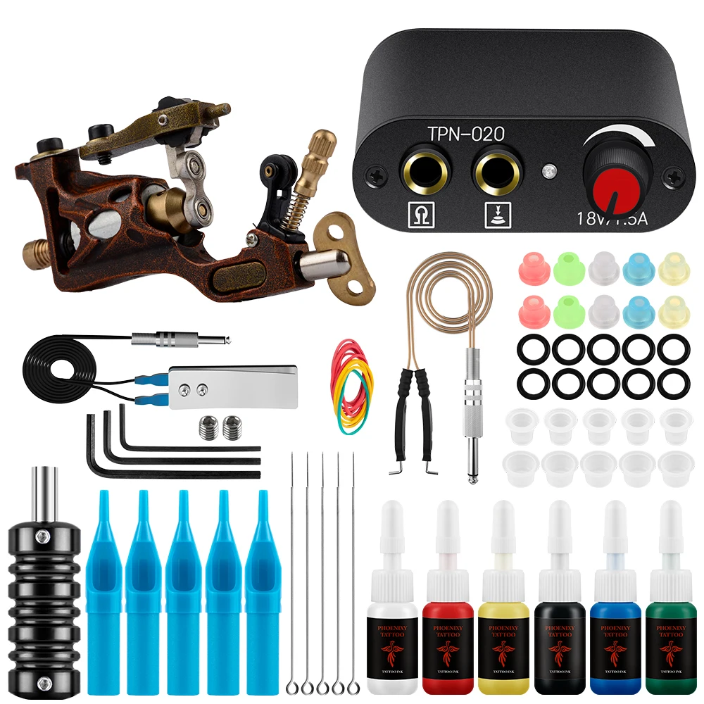 

Beginner Tattoo Body Art Set Tattoo Machine Gun Power Supply Grip 6 PCS Tattoo Ink Pigment Needles Permanent Tattoo Machine Kit