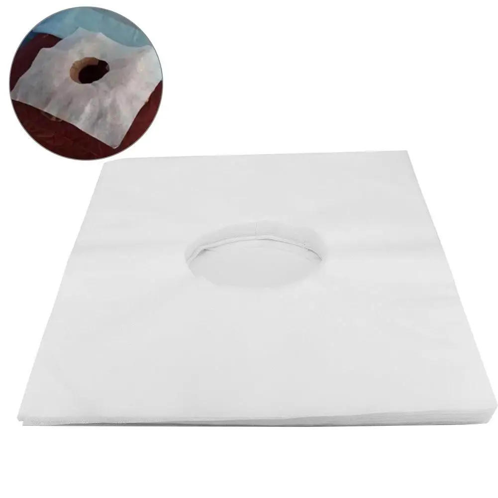 Disposable Non-Woven Beauty Salon Bed Cover with Face Hole - Massage Table Pillow Protector