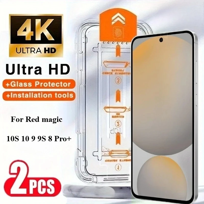 2 Stück gehärtetes Glas für ZTE Nubia Red Magic 10 Pro+ 10S 9 9S Pro+ 8 8S Pro Plus 10 Luft-Displayschutz, blasenfreie Installation