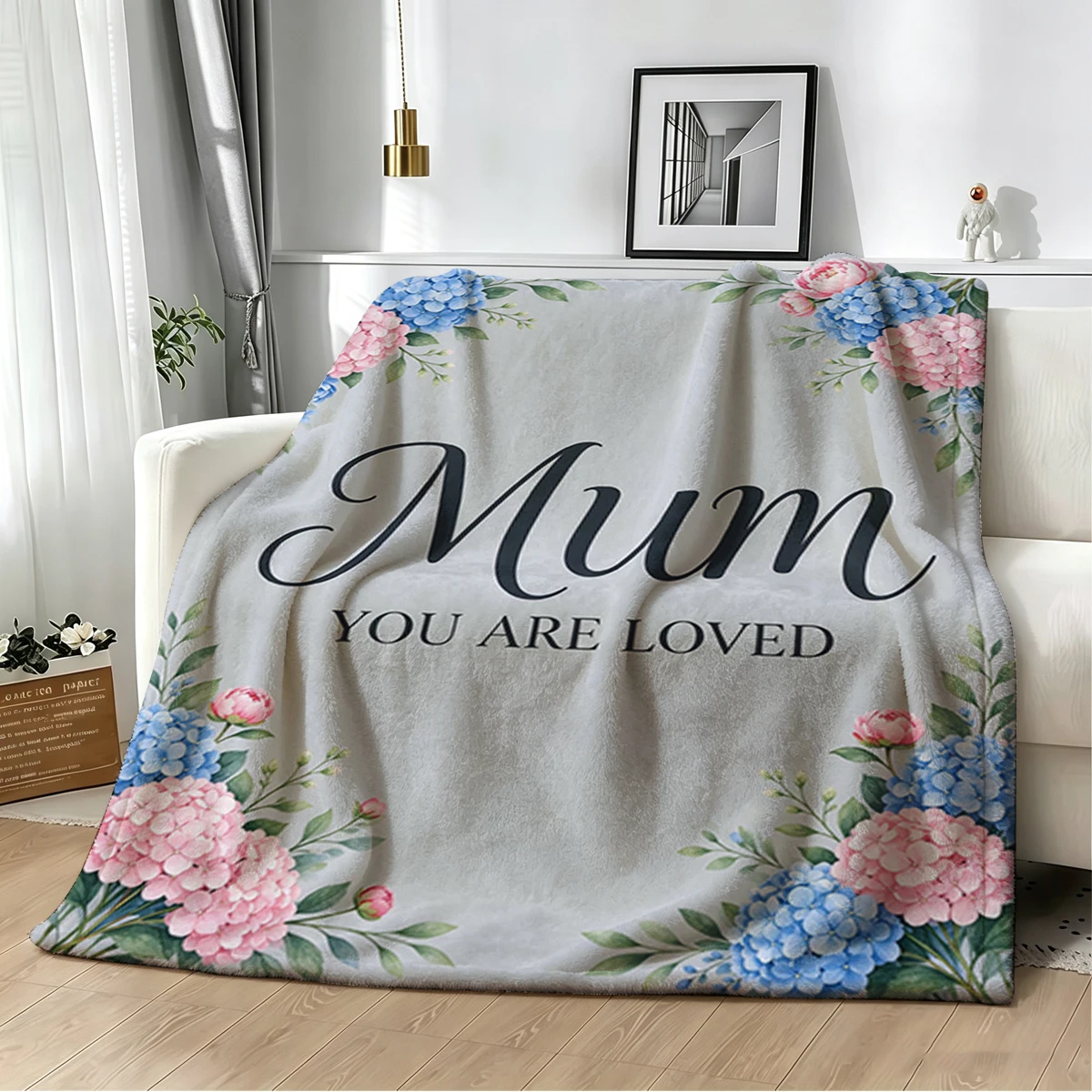 Mum Love Hydrangea Pink Super Soft Flannel Blanket Fuzzy Warm Throw Blanket for Bed Couch Cozy Plush Bed Cover All Season