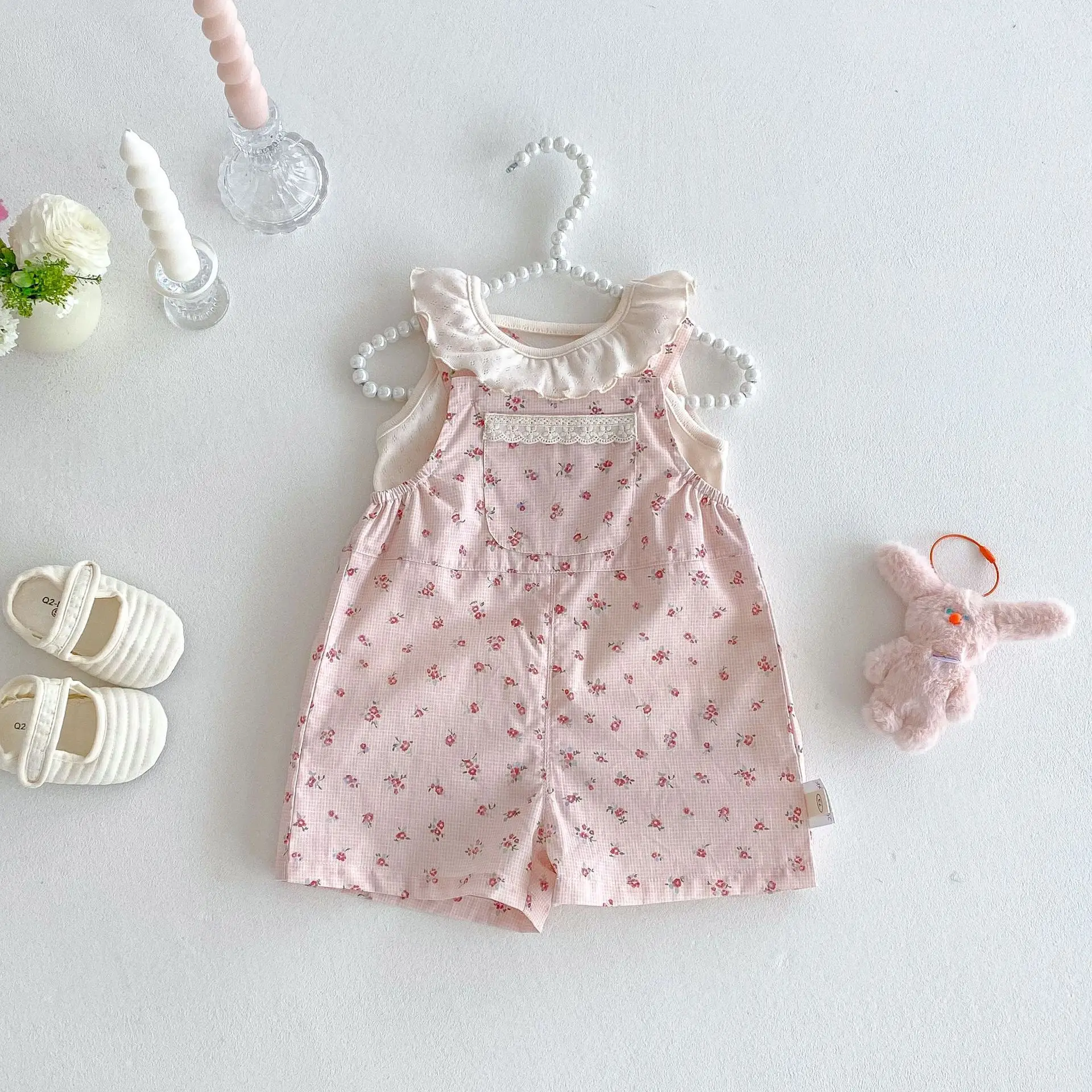 Girl Doll Collar T-shirt 2025 New Summer Baby Stylish Breathable Vest Children's Korean Version Floral Overalls