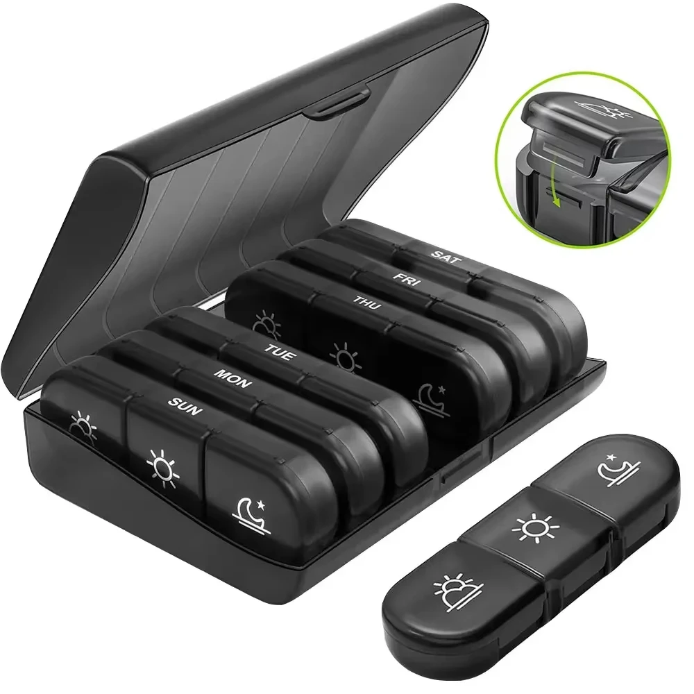 Weekly Pill Organizer Case Portable Travel Pill Box 7 Days Large Compartments for Vitamins Medicine Eating At Time Convenient bo
