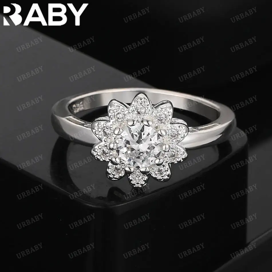 

URBABY 925 Sterling Silver Zirconia Flower Luxury Ring For Women Fashion Jewelry Charm Grace Noble Wedding Accessories
