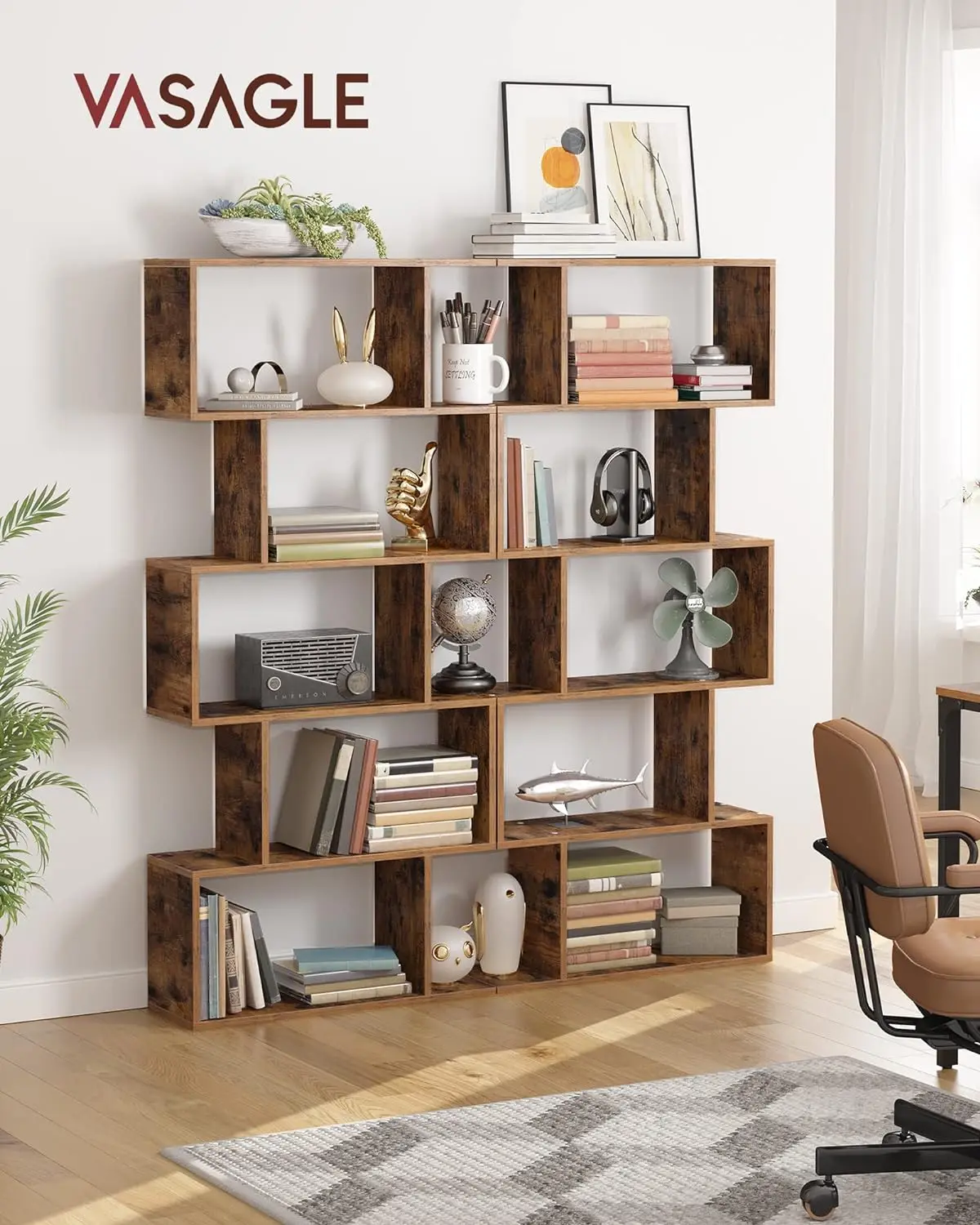 

Bookcase, 5-Tier Bookshelf, Display Shelf and Room Divider, Freestanding Decorative Storage Shelving,