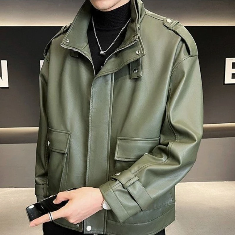 

2025 Autumn Men's Korean Style Slim Fit Leather Jacket Casual Stylish Unisex Outerwear​